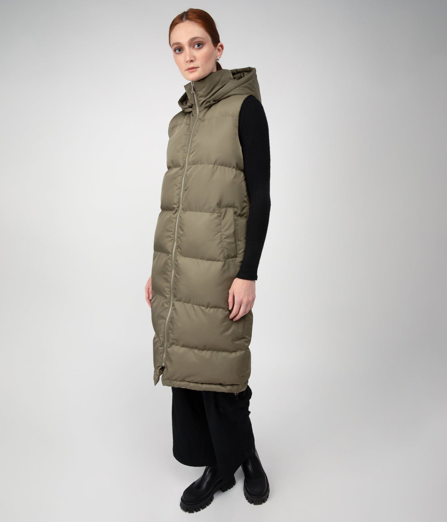 SANAH Women's Vegan Puffer Vest | Color: Green - variant::olive