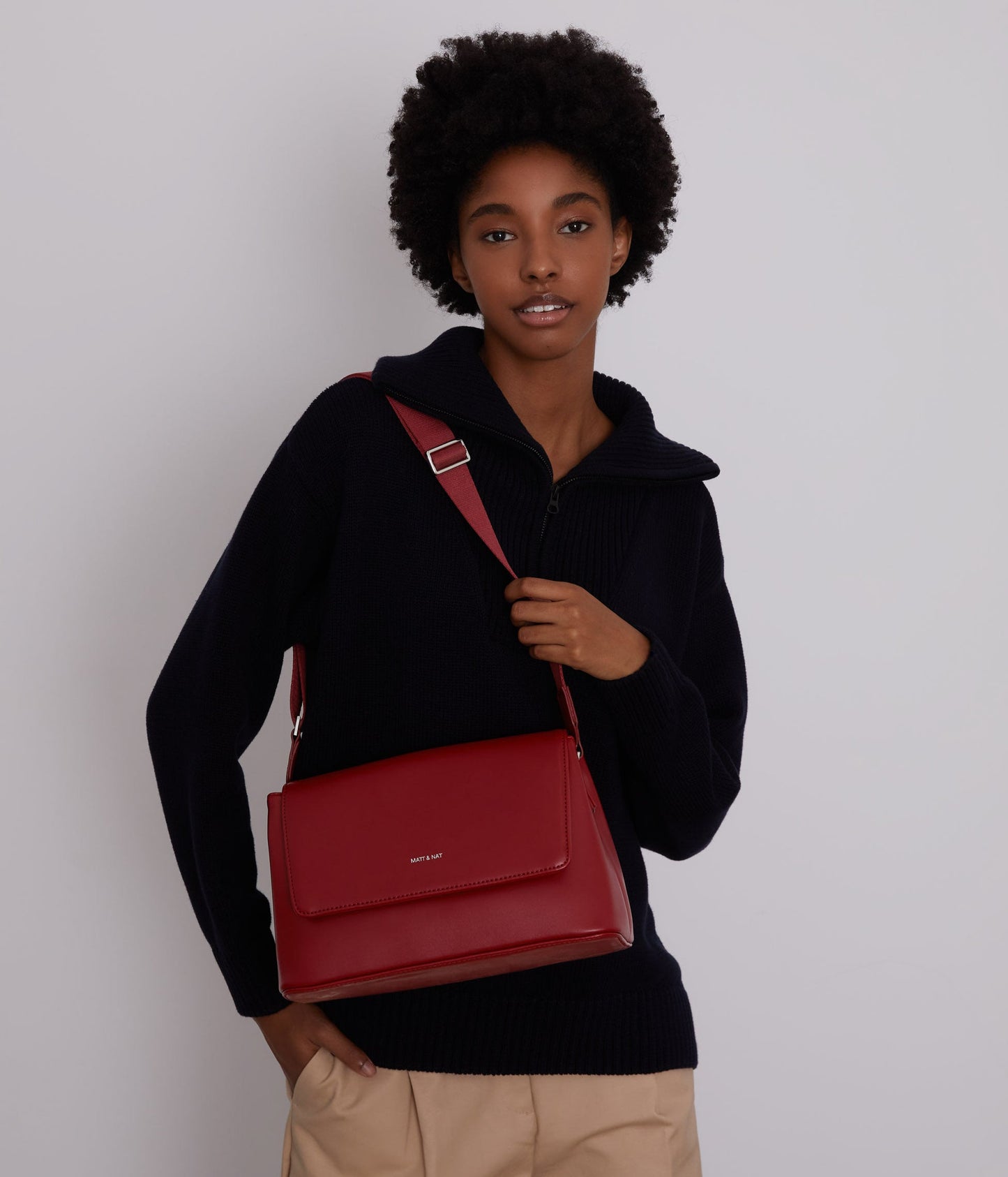 VIKA Vegan Crossbody Bag - Loom | Color: Red - variant::plum