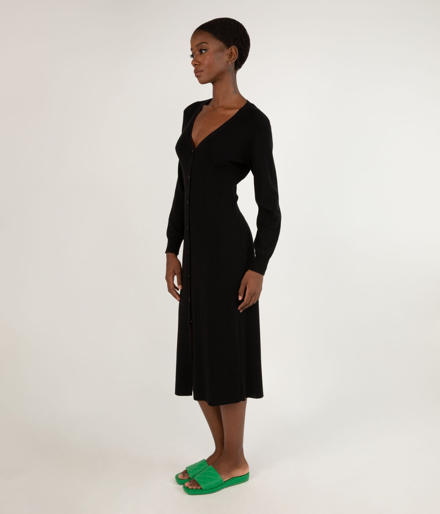 FRANEK Long sleeve button front longline cardigan | Color: Black - variant::black