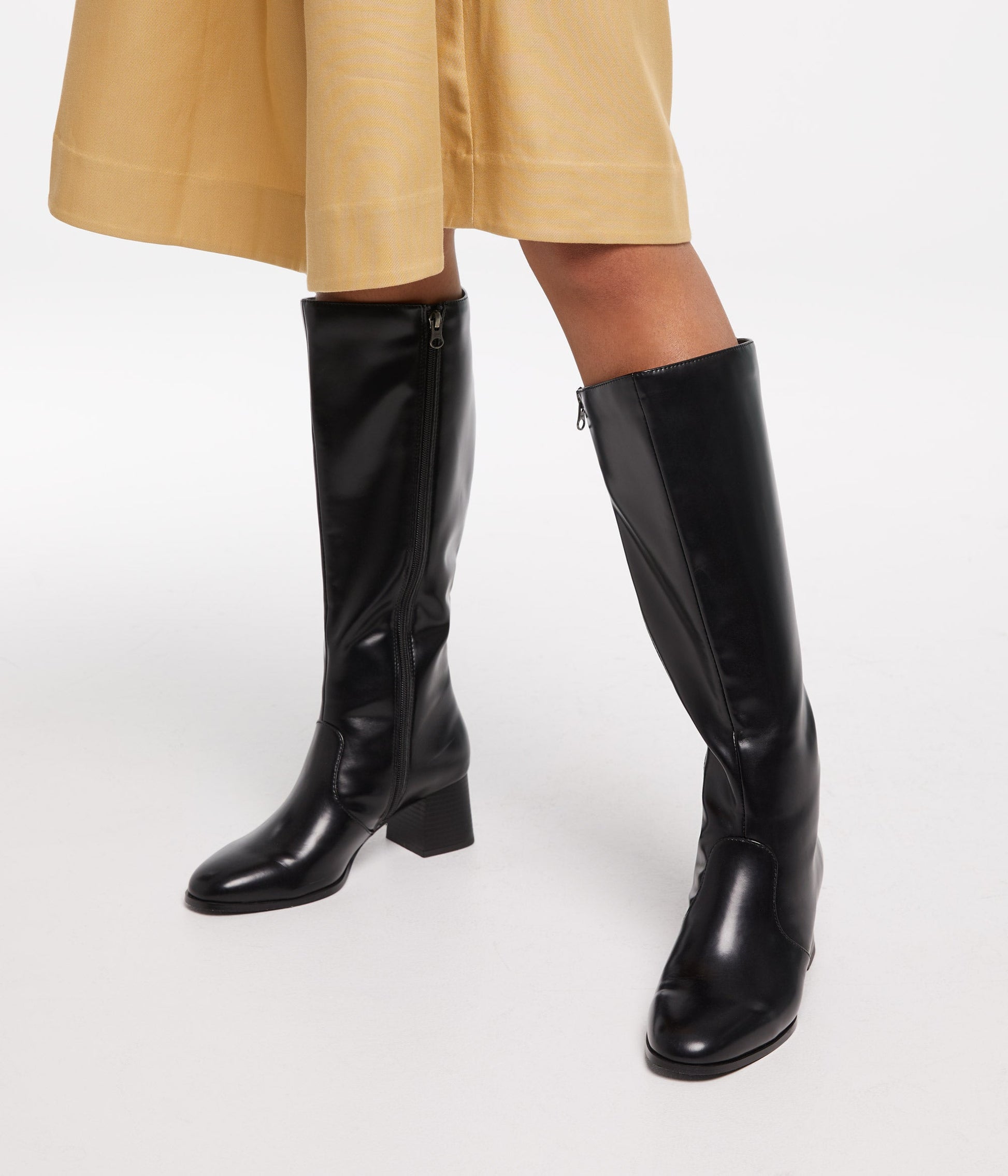 LIVIA Women's Vegan Mid Heel Boots | Color: Black - variant::black