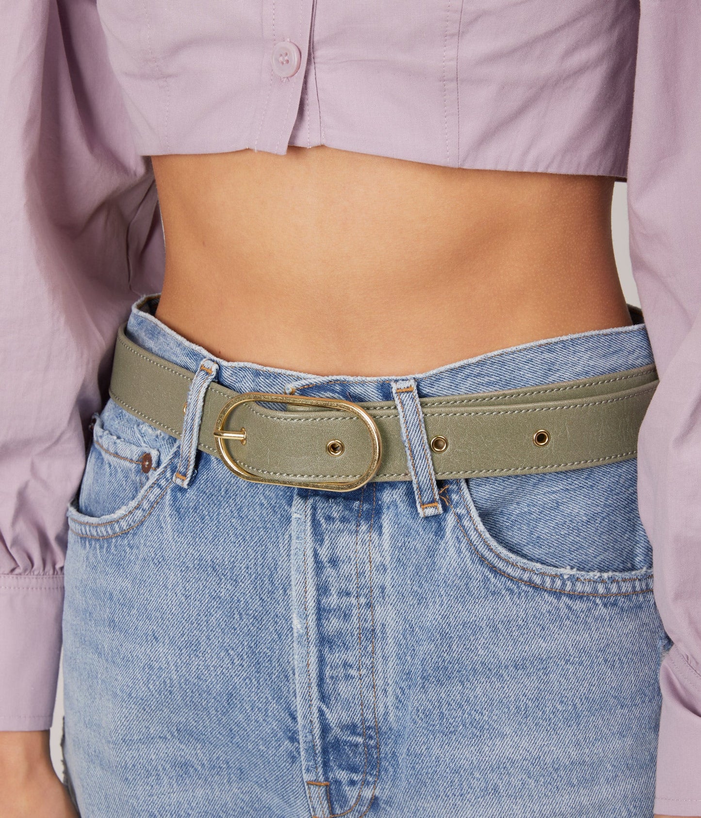 NEIL Women's Vegan Leather Belt | Color: Green - variant::sage