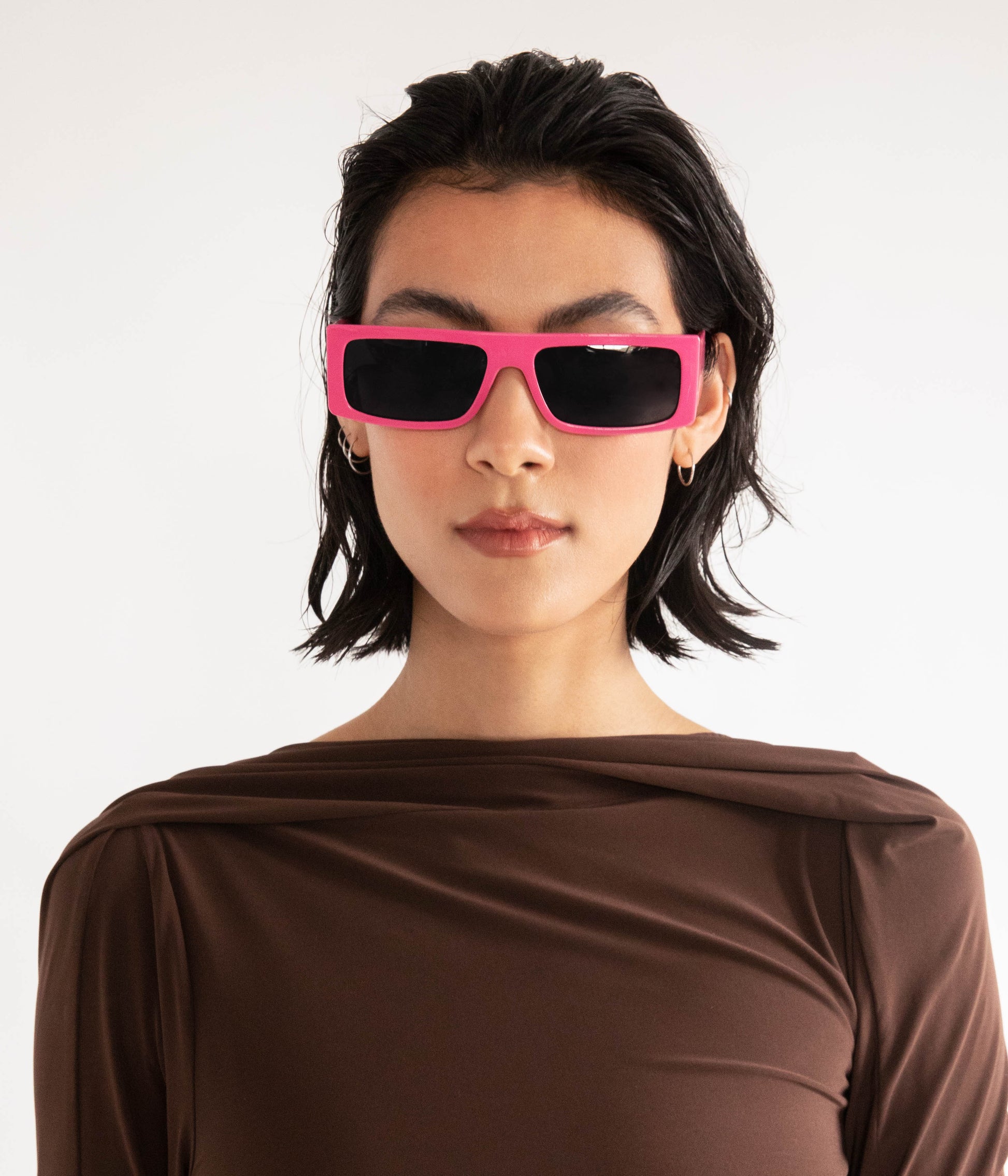 SAWAI-2 Recycled Rectangle Sunglasses | Color: Purple, Grey - variant::fushia
