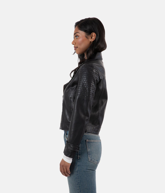 SAVINA Women’s Vegan Moto Jacket | Color: Black - variant::black