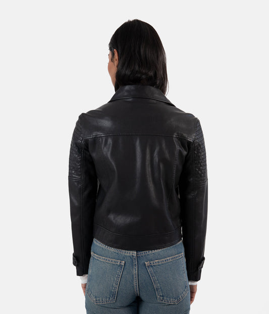 SAVINA Women’s Vegan Moto Jacket | Color: Black - variant::black