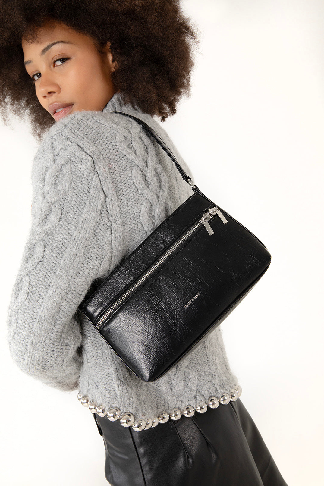 MALENESM Small Vegan Shoulder Bag – Theme | Color: Black - variant::black