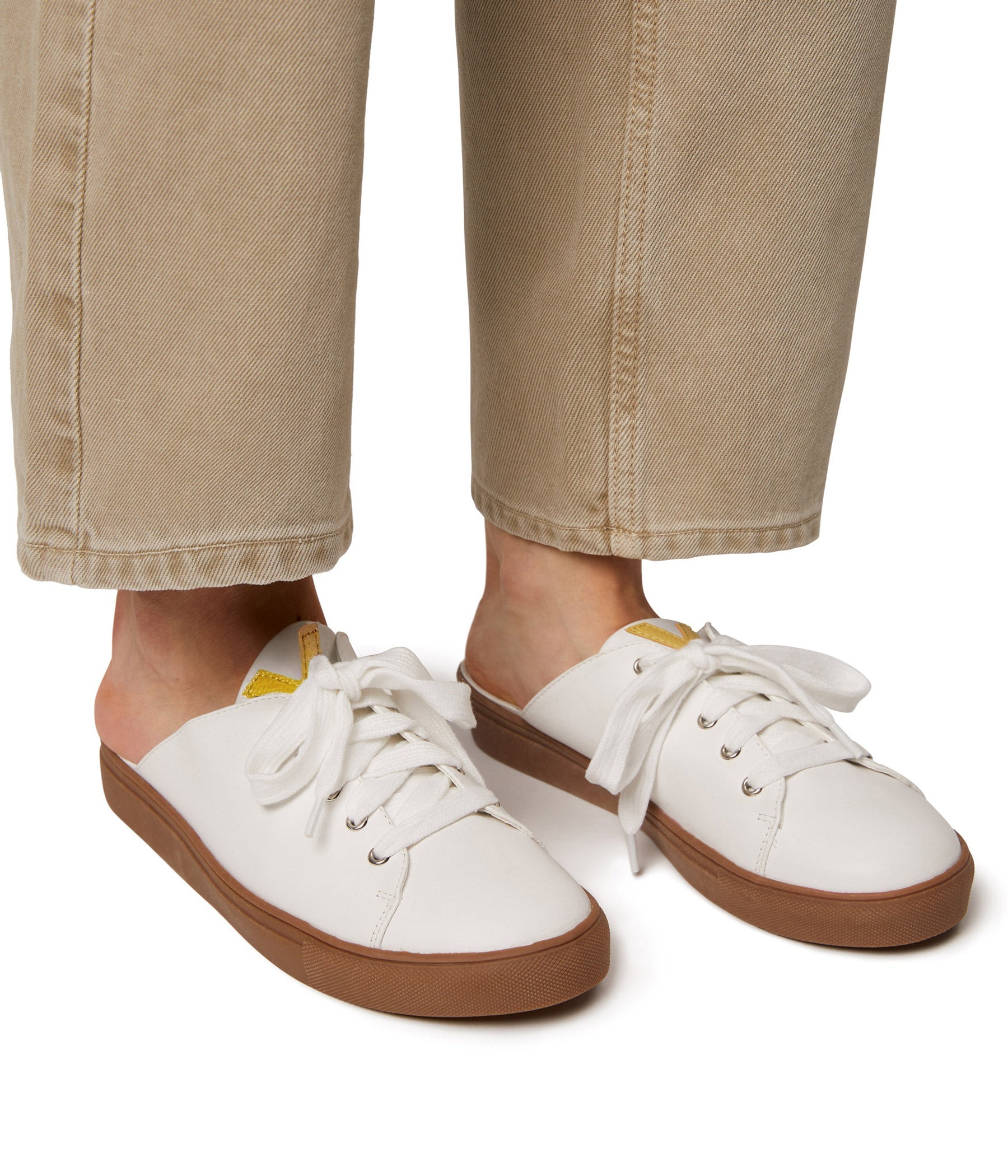 EWEL Women's Vegan Sneakers | Color: White, Yellow - variant::white