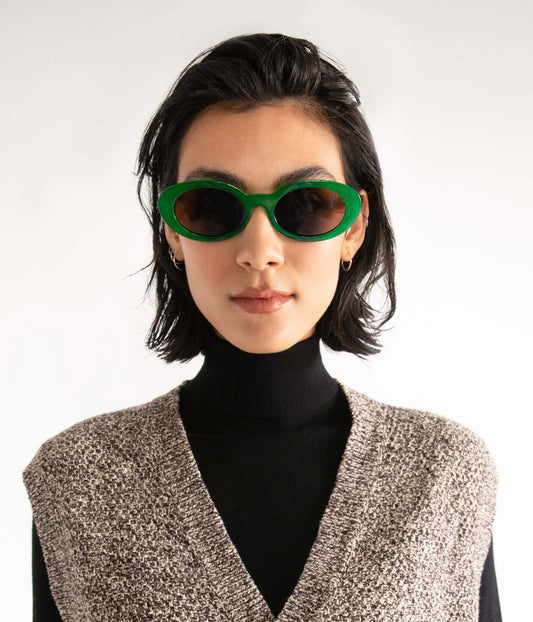 MIELA-2 Recycled Oval Sunglasses | Color: Green, Brown - variant::green