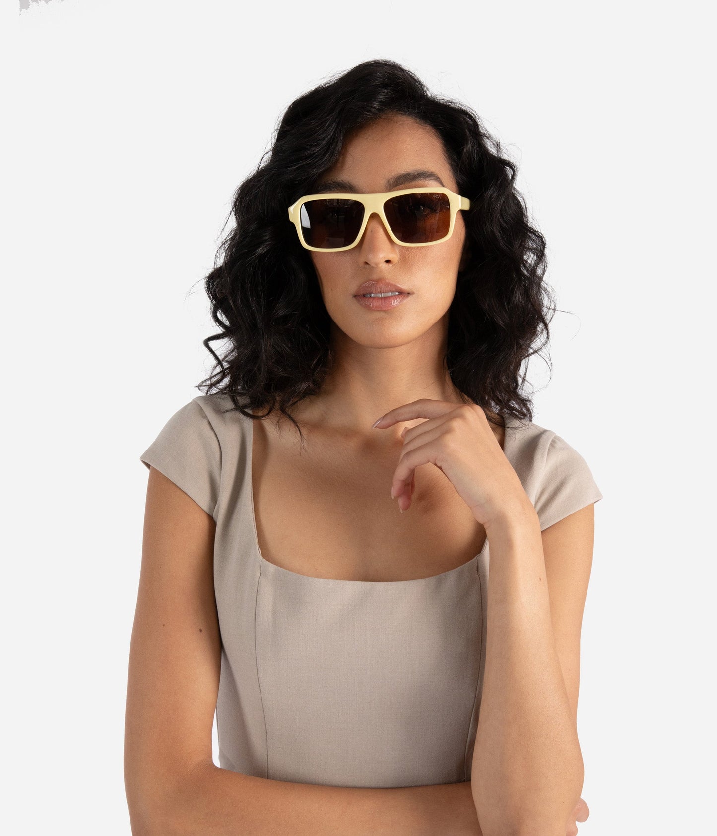 RYLEE Retro Square Sunglasses | Color: White, Brown - variant::nudbro