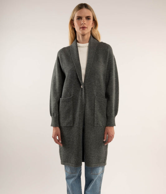 NESS Knee-Length Cardigan | Color: Grey - variant::charcoal